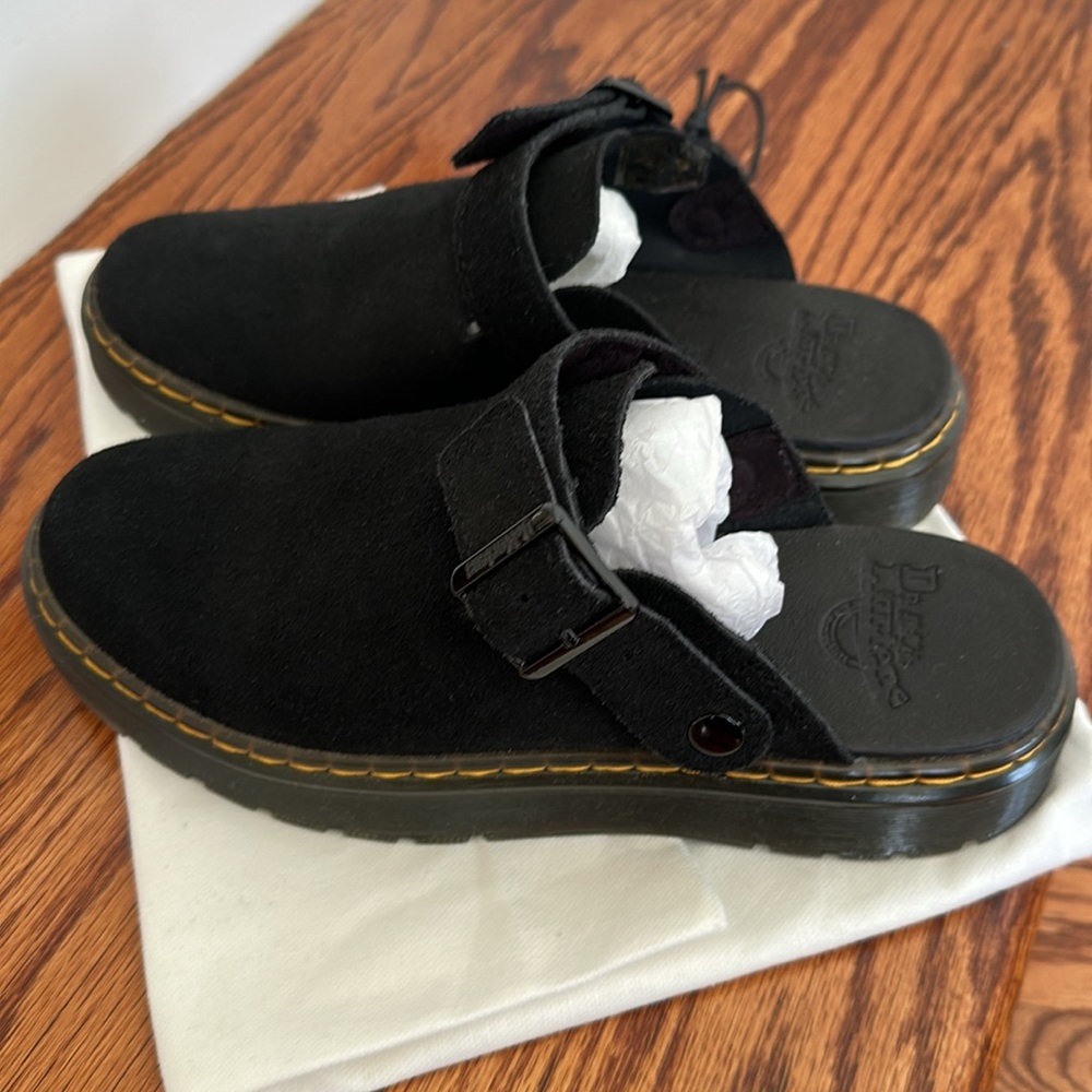 Dr Martens Black Suede Slip-On Clogs adjust strap & convertible 38 - Picture 4 of 13